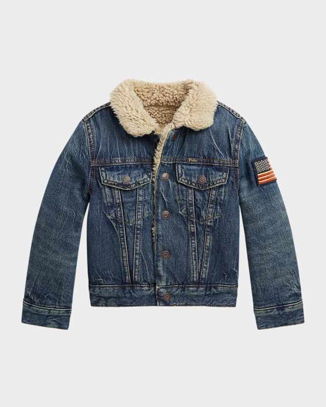 Boy's Denim Sherpa Outerwear Trucker Jacket, Size 2-7